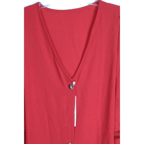 Roshop Red Women's Top Blouse Tie Front Flared Sleeve Size Small - Picture 2 of 6